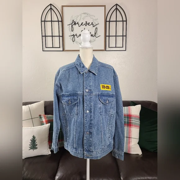 Vintage 1990's Planet Mars M&M's Long Sleeve Blue Denim Jean Jacket Size S Retro - Picture 2 of 9